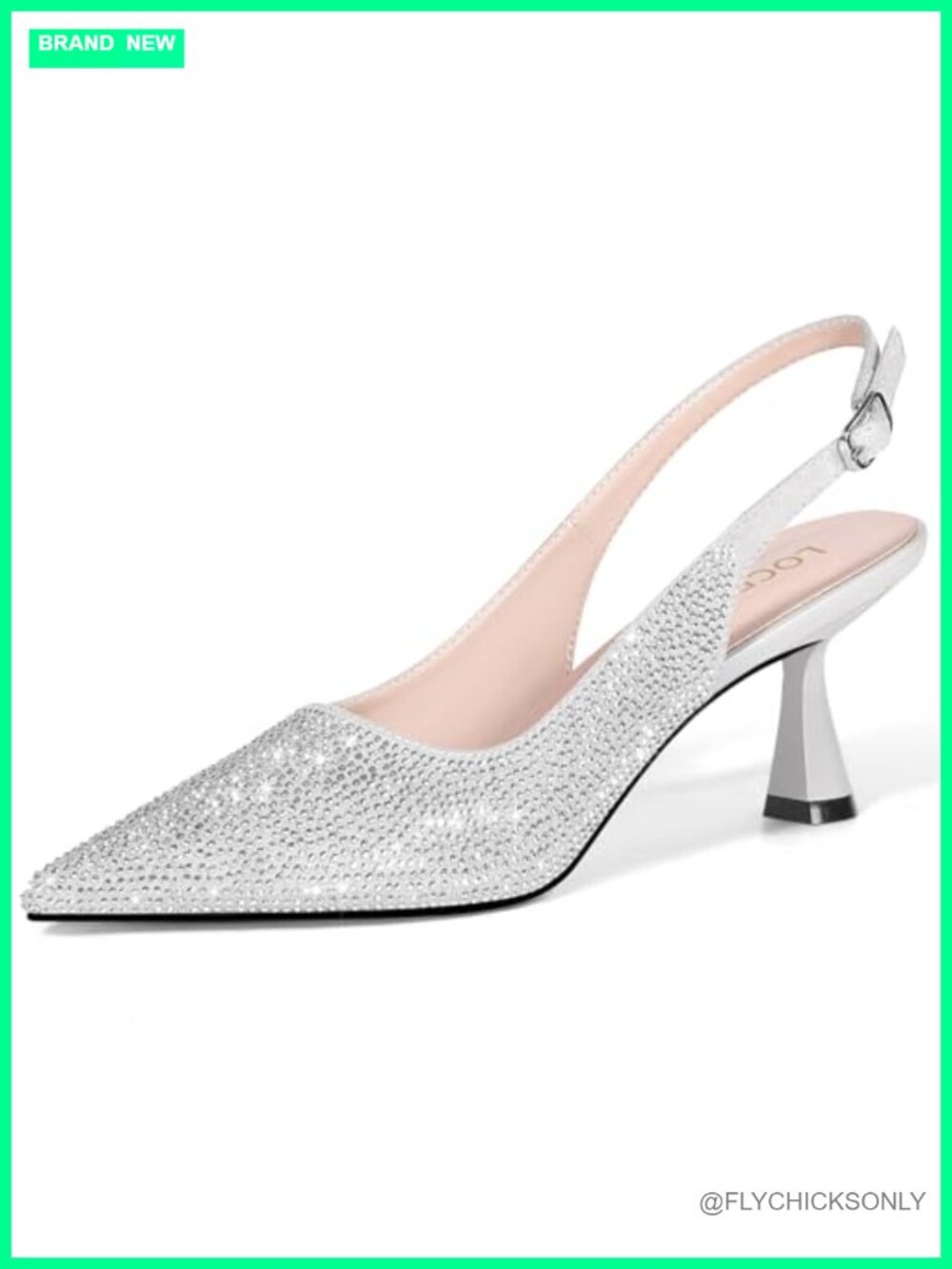 Women's Kitten Heels Slingback Rhinestone Pointed Toe Low Heel Dress Pumps